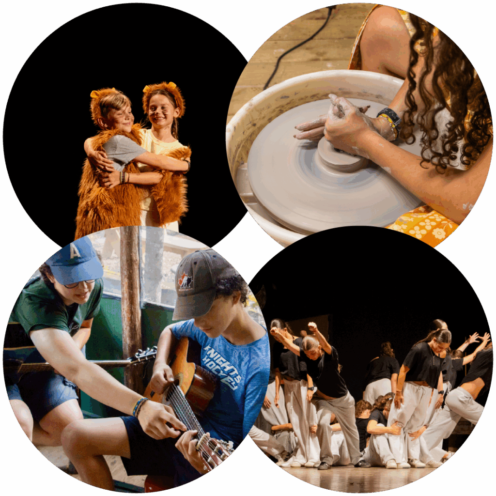 collage of camp activities at camp arowhon