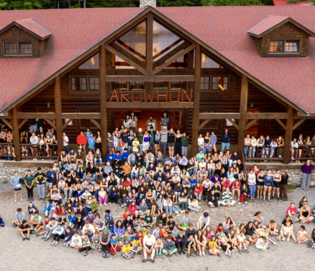 Aerial view of Camp Arowhon overnight summer camp on Tepee Lake in Algonquin Park Ontario